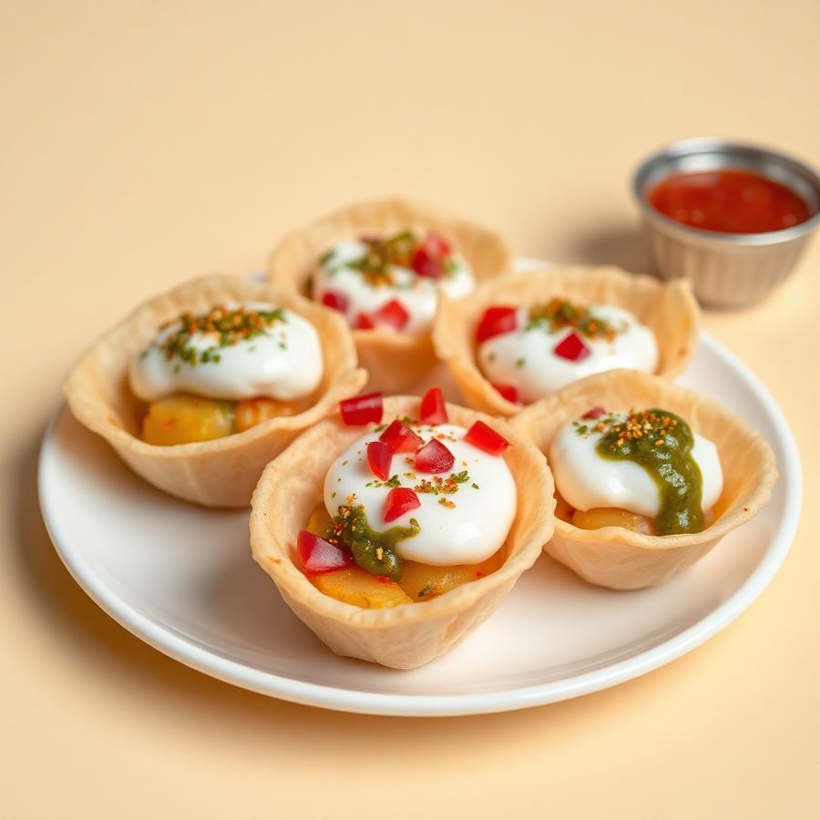 Dahi Puri — Cool set-curd puris with potato, sweet-and-spicy chutneys, c